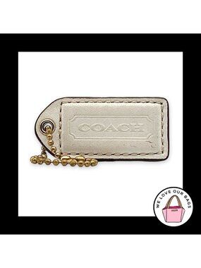 COACH Y2K VINTAGE Hang Tag 2" Chalk White Leather Bag Charm Keychain Fob Brass